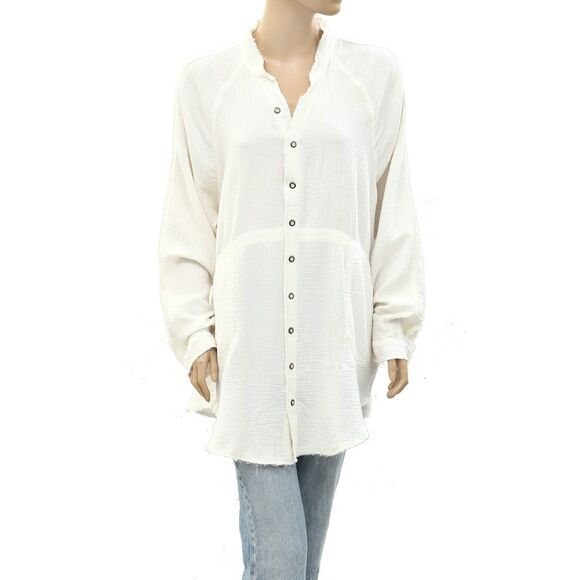 Free People We The Free Summer Daydream Buttondown Shirt Top Oversized XS 283005 - Picture 6 of 10